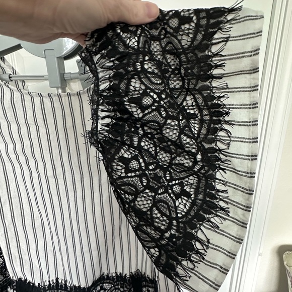 Hayden Black and White Striped Blouse with Lace Detail - Picture 5 of 5